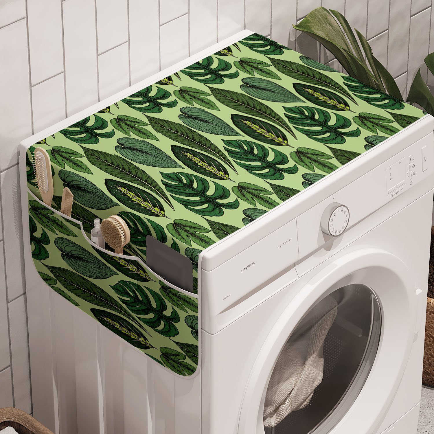 Abakuhaus Badorganizer Anti-Rutsch-Stoffabdeckung für Waschmaschine und Trockner, Hawaii Palmblätter Dschungel Plants