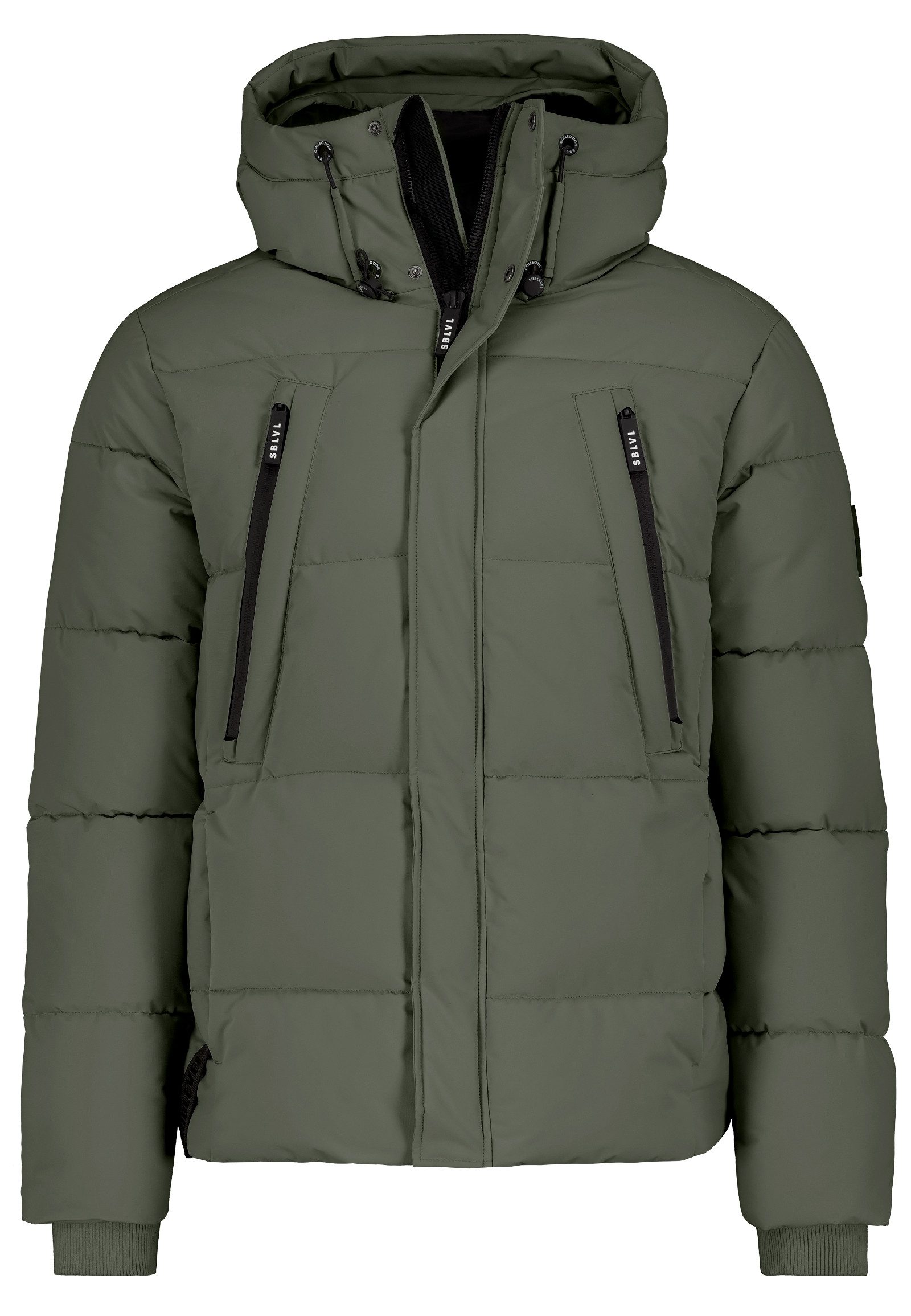 SUBLEVEL Winterjacke Steppoptik Frontblende Ärmelpatch für Herren (1-St) Wasserabweisend, Winddicht, Kordelkapuze, Ärmelbündchen