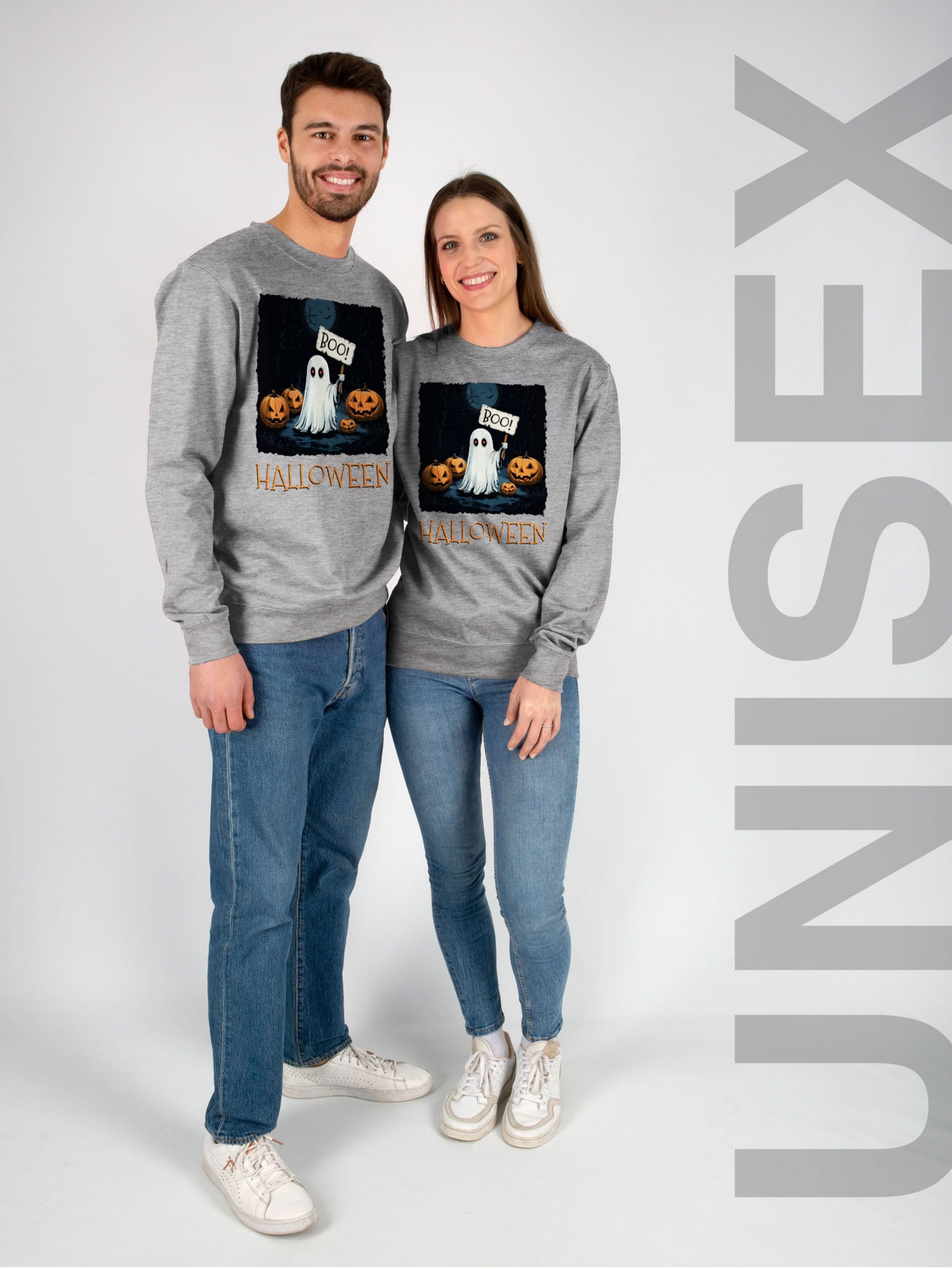 Shirtracer Sweatshirt Boo Geist Halloween I Spukwald im Vollmond I Gruselnacht, Gruslig, S (1-tlg) Halloween Kostüme Damen