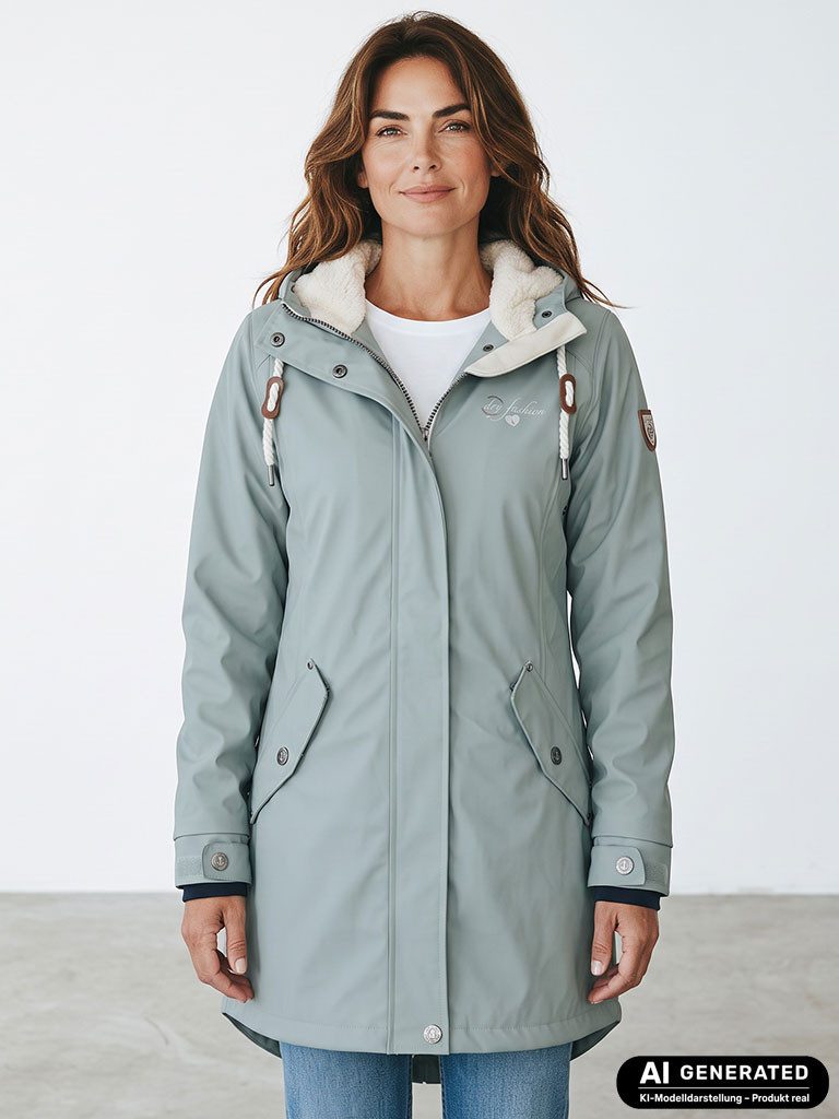 Dry Fashion Regenmantel Malmö Damen Regenjacke Teddy-Fleece-Futter - Outdoor-Jacke Wasserdicht Winddicht, Verschweißte Nähte, 2-Wege-Reißverschluss abgedeckt, Kapuze