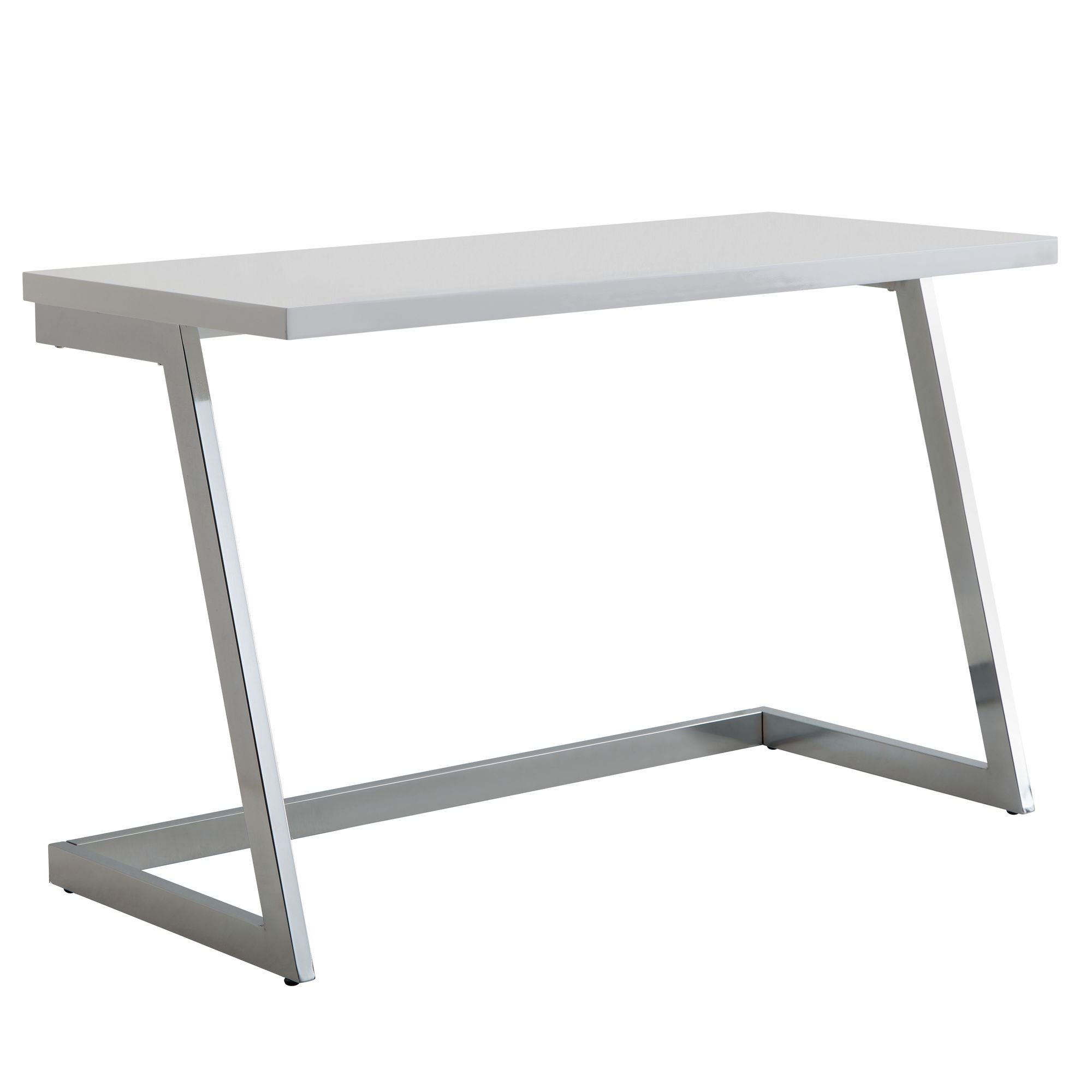 Wohnling Schreibtisch WL6.575 (120x55x76 cm Hochglanz Weiß / Silber Modern), Computertisch Metallbeine, Bürotisch Home-Office