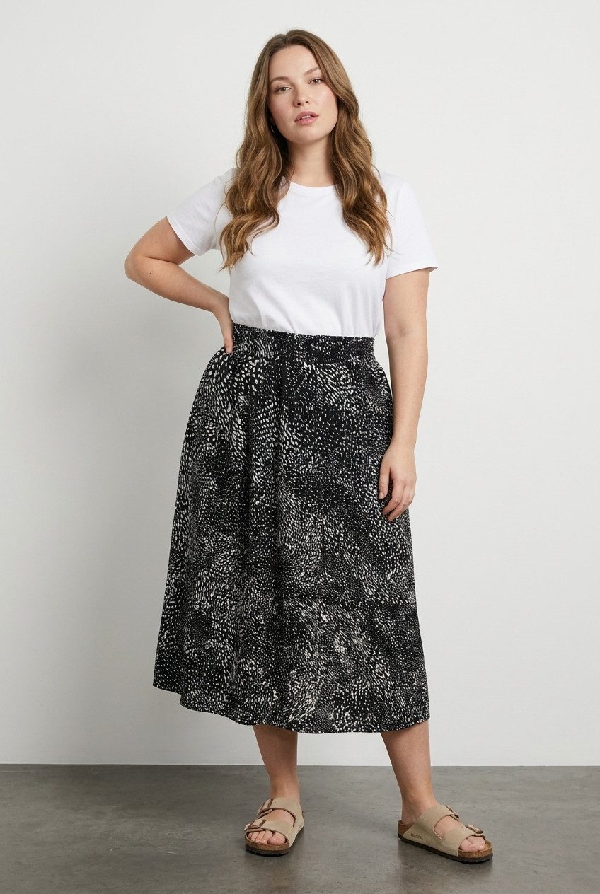 Stil Diva Midirock Plus Size Elastischer Faltenrock