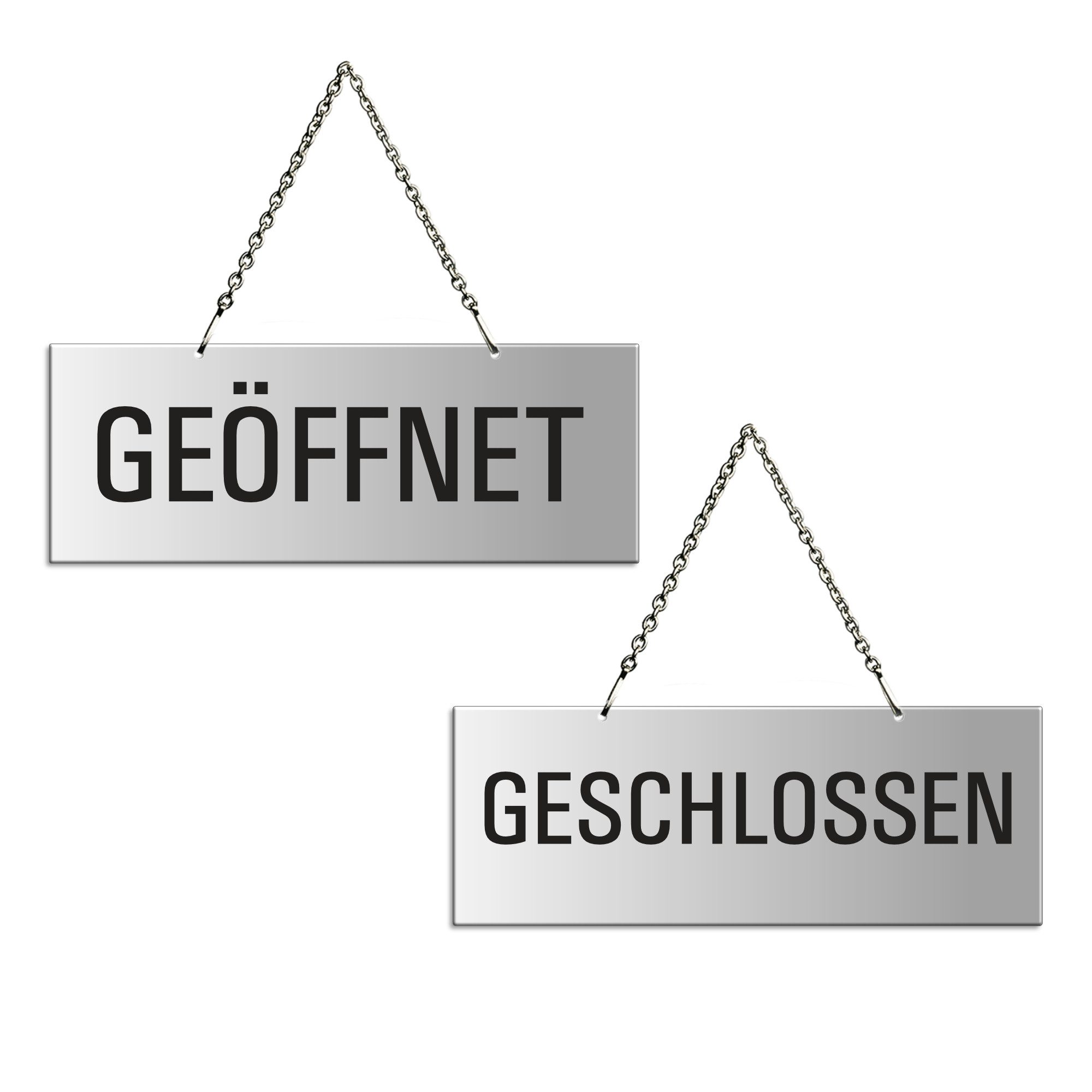 OFFORM DESIGN Hinweisschild Geöffnet Geschlossen 175x65 mm Aluminium Silber-matt eloxiert