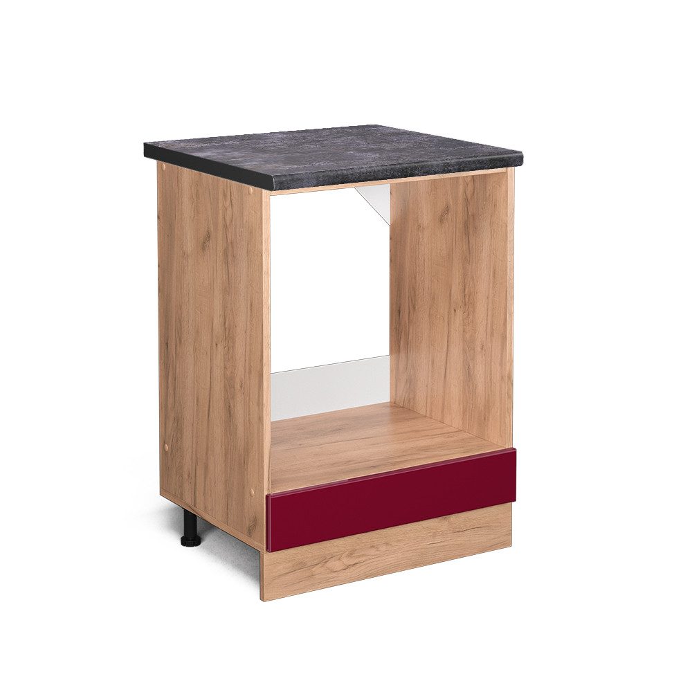 Vicco Herdumbauschrank R-Line Bordeaux Hochglanz/Goldkraft Eiche 60 cm AP A günstig online kaufen