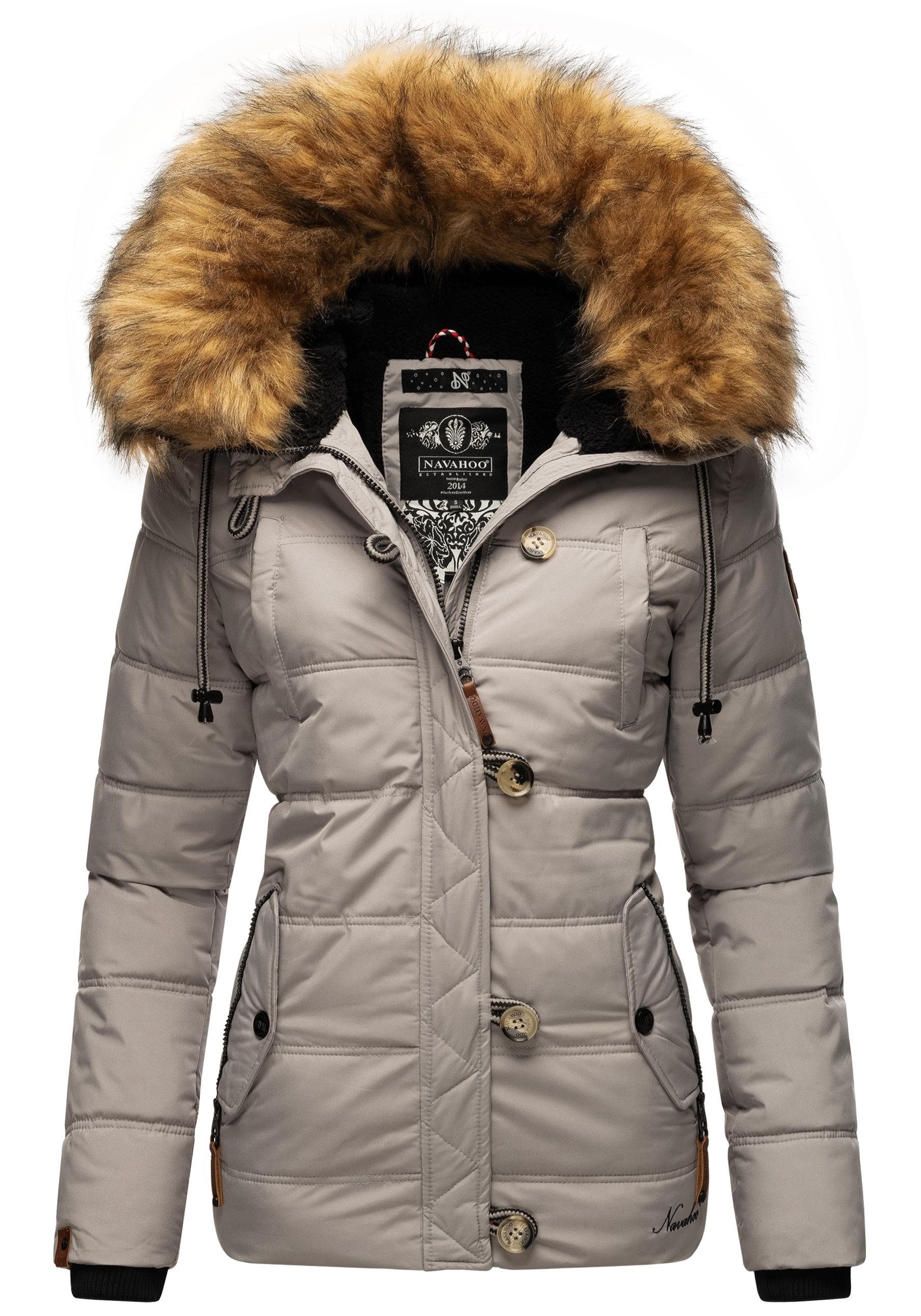 Navahoo Winterjacke Zoja stylische Steppjacke mit Kunstpelz Kapuze kieselgrau