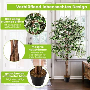 Kunstbaum Ficus Benjamin, COSTWAY, Höhe 160 cm, mit 1008 Blättern & Topf