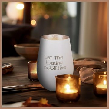 Der Porzellan-Laden Windlicht Einzigartiges Glas-Windlicht mit Gravur "Let the Evening BeGin" -