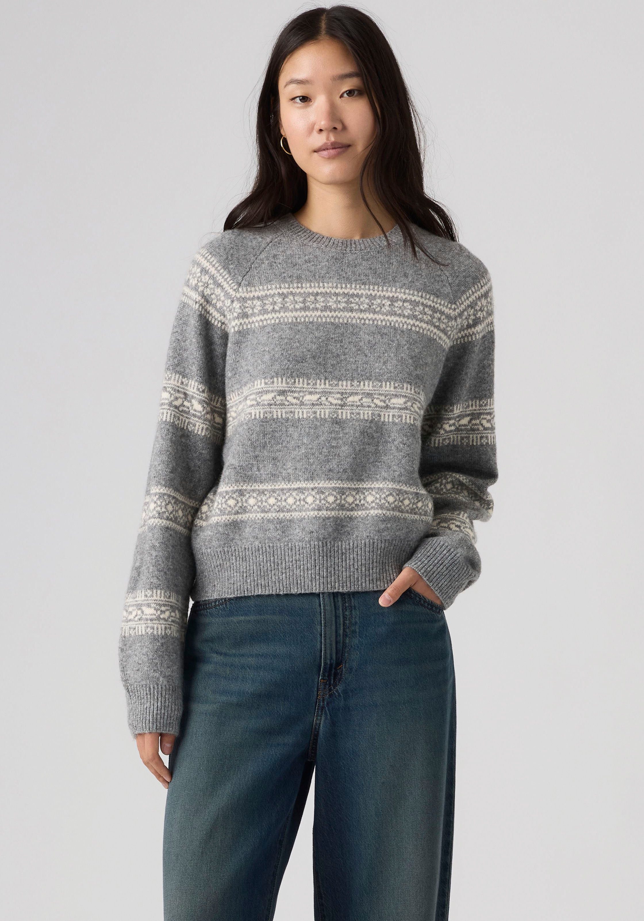 Levi's® Strickpullover CREWNECK SWEATER mit femininem Norwegermuster, Materialmix
