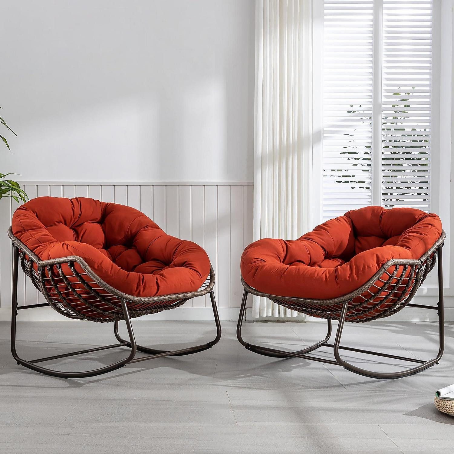 LuxusKollektion Schaukelstuhl Schaukelstuhl Papasan Ei Garten Terrasse Wohnzimmer Orange 2 Stück