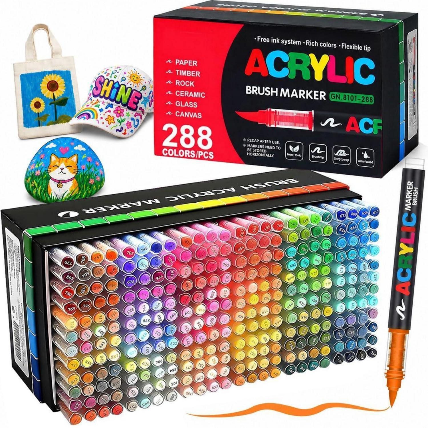 LuxusKollektion Malstift Acrylstifte Set 288 Farben Pinselspitze wasserfest