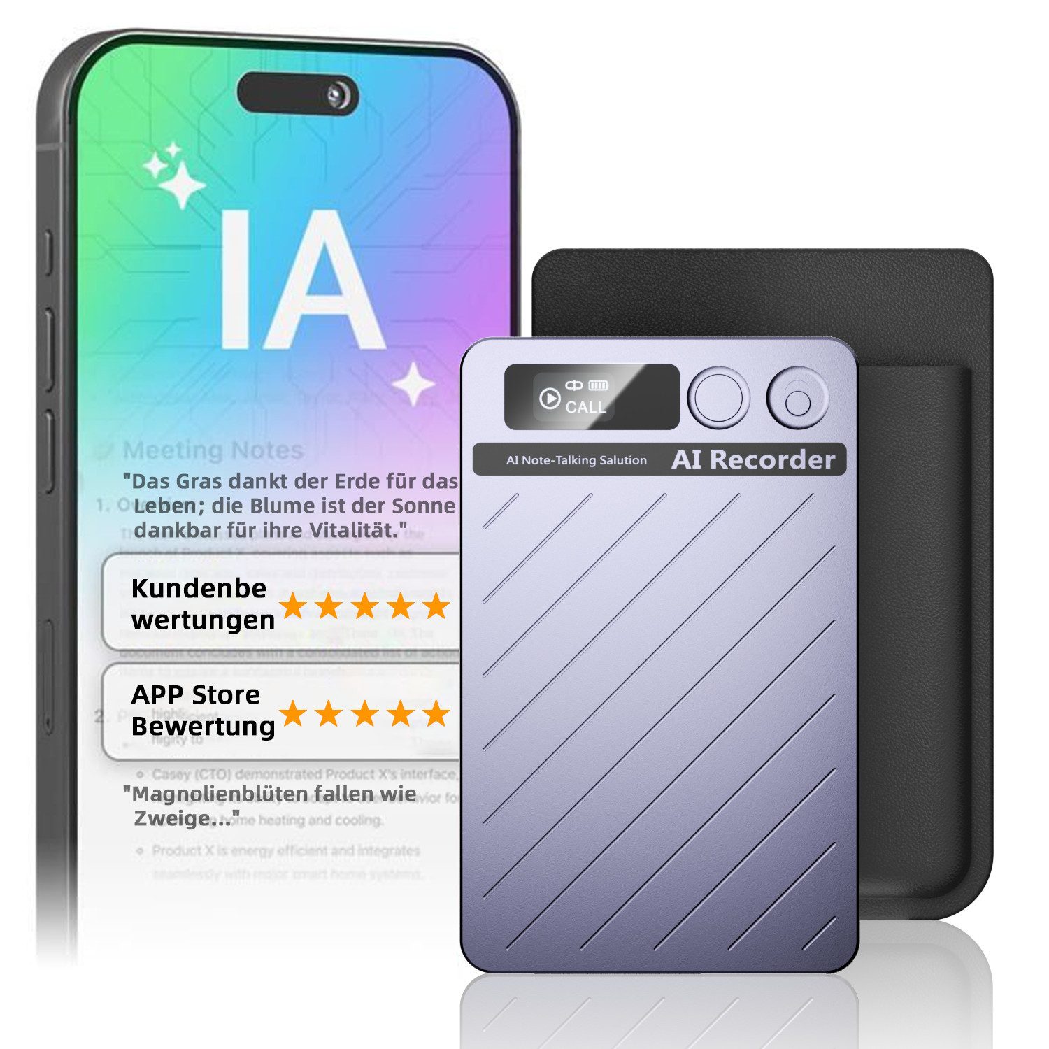 AeroAxis 64GB KI Diktiergerät Mini Slim mit Schreibfunktion Ton Aufnahmegerät Analoges Diktiergerät (Voice Recorder der 152 Sprachen übersetzen kann - Bluetooth 5.3 & App)