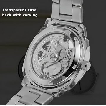 S&T Design Automatikuhr Mechanische Uhr Mechanische Uhr Skelett Edelstahl, (inkl. Uhrenetui, und Armbandkürzer), Mechanische Armbanduhr für Herren, Wasserdicht