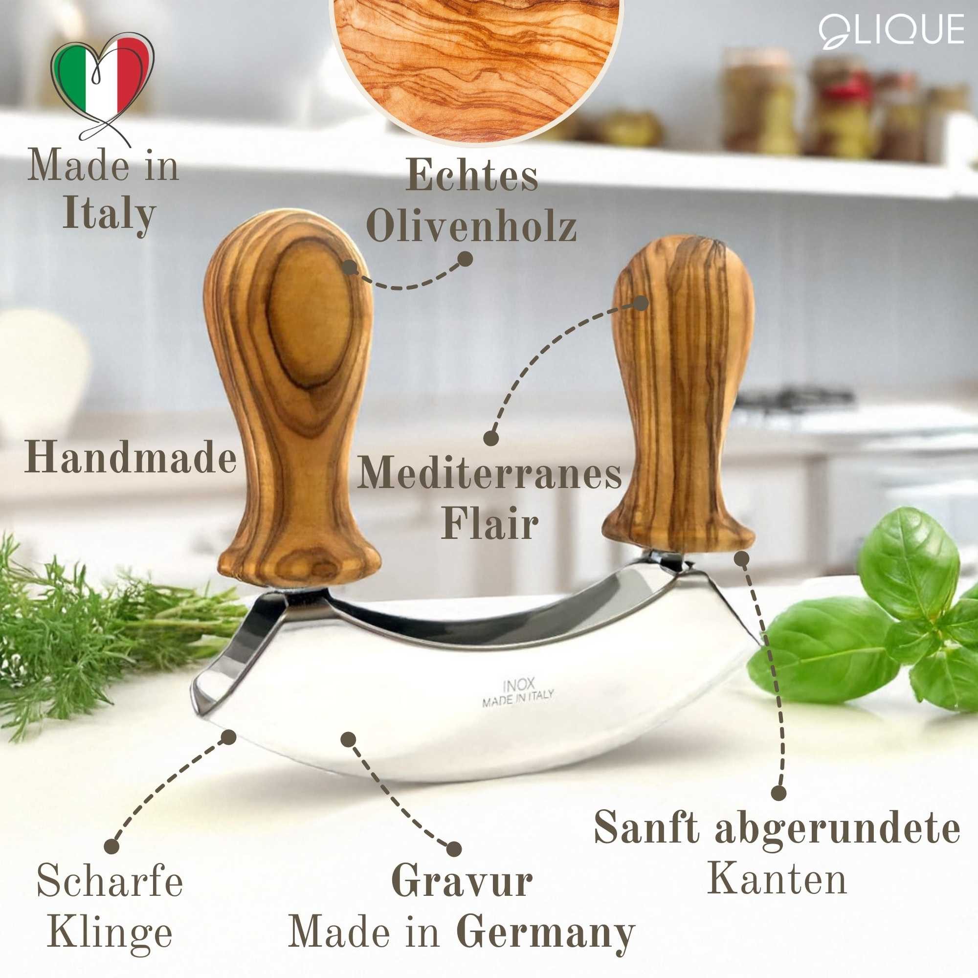 OLIQUE Wiegemesser aus Olivenholz - Hochwertiges Kräutermesser
