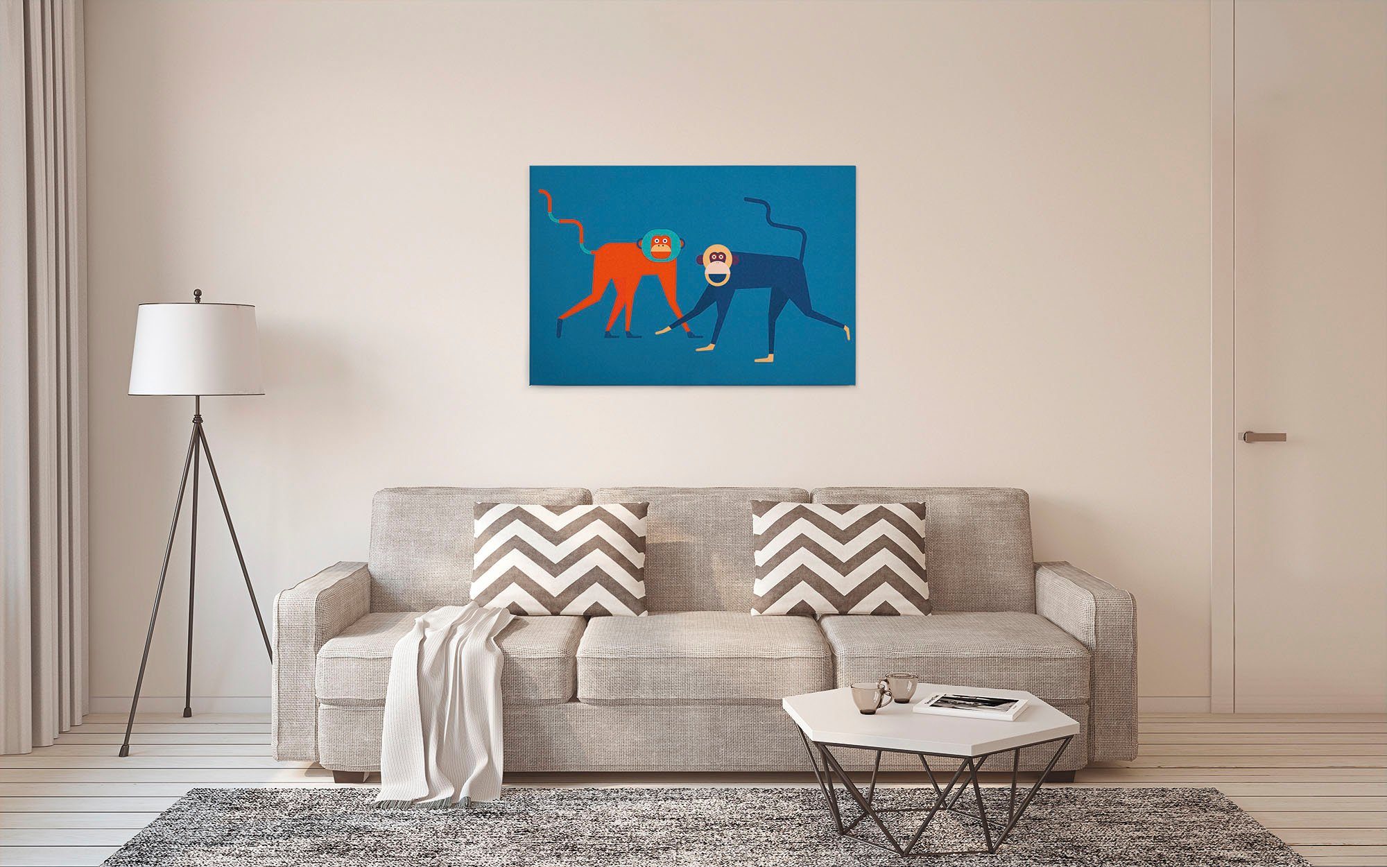 monkey blau, Leinwandbild Keilrahmen Tiere business, St), orange (1 A.S. Bild Création Kunst Affen Bunt