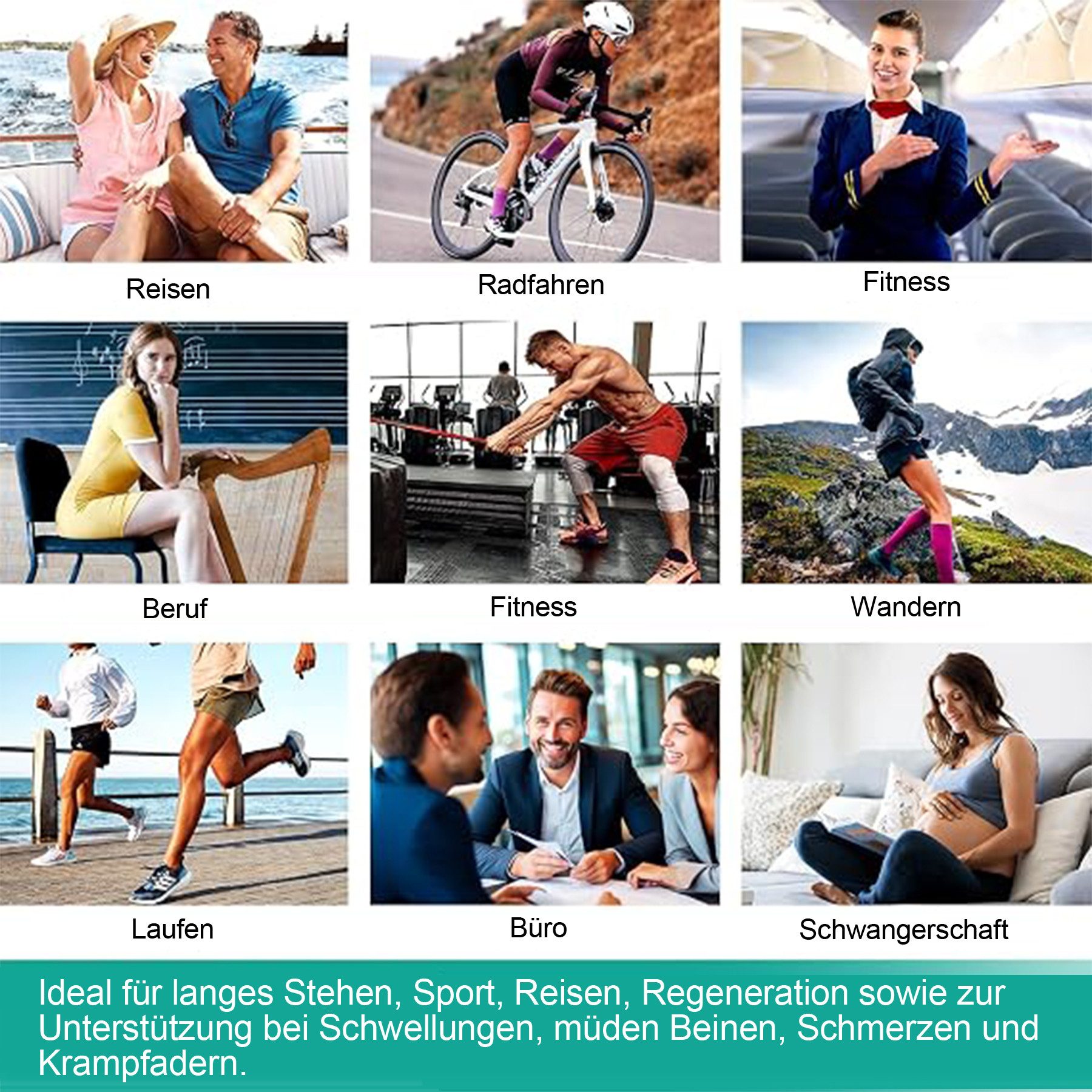 Keyura Kompressionsstrümpfe 8 Paar Kompressionsstrümpfe Damen und Herren, Kompressionssocken (20-30mmHg Stützstrümpfe Sport Kompressionssocken mit Elastisch, St – Bild 5 von 5