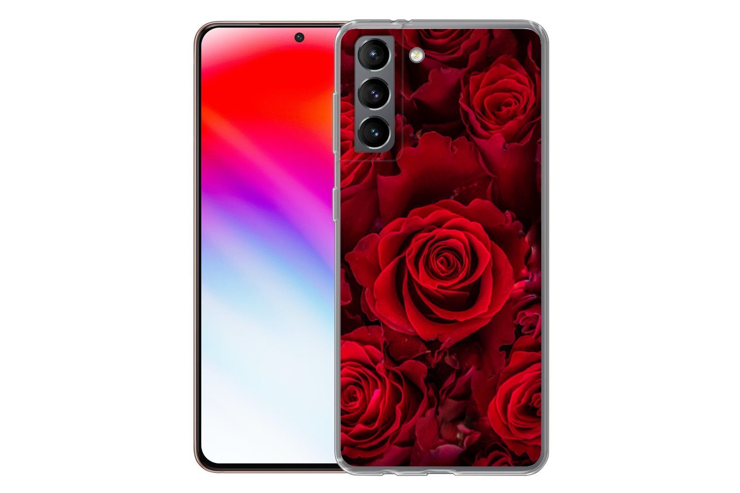 MuchoWow Handyhülle für Samsung Galaxy S21 Blumen - Rosen - Rot, Phone Case, Silikon, Schutzhülle Dünn