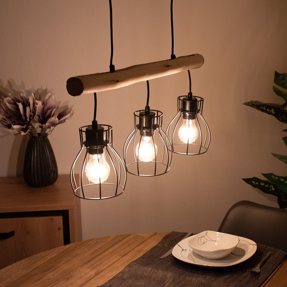 Leuchtmittel Retro Decken Lampe FERNBEDIENUNG Holz Pendel Leuchte LED Pendelleuchte, Farbwechsel, inklusive, Warmweiß, Balken etc-shop