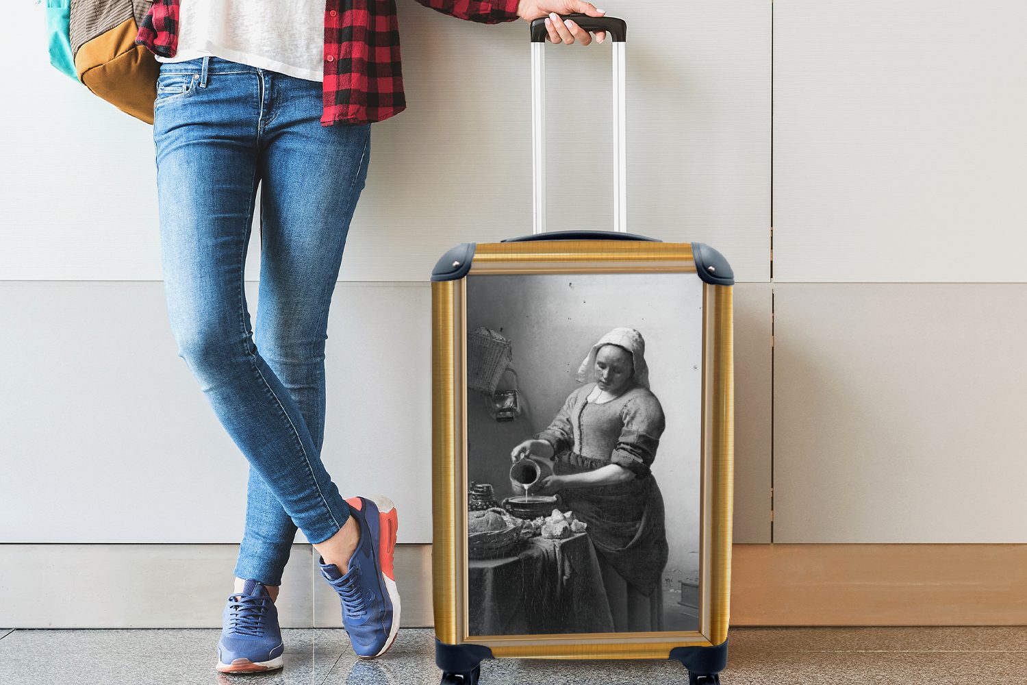 Gold, Reisekoffer - rollen, Reisetasche Vermeer Rahmen Milchmädchen Handgepäckkoffer - mit MuchoWow Ferien, für 4 - Trolley, Handgepäck Rollen,