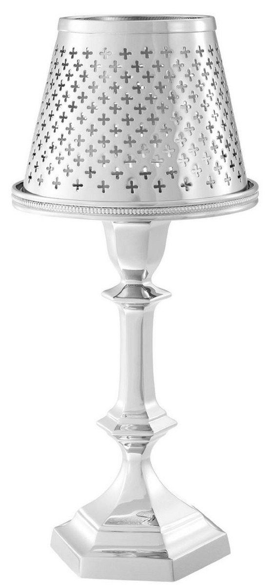 Casa Padrino Ø Deko x Messing Accessoires Teelichthalter mit Teelichthalter - Lampenschirm Luxus 16 H. cm Silber 36