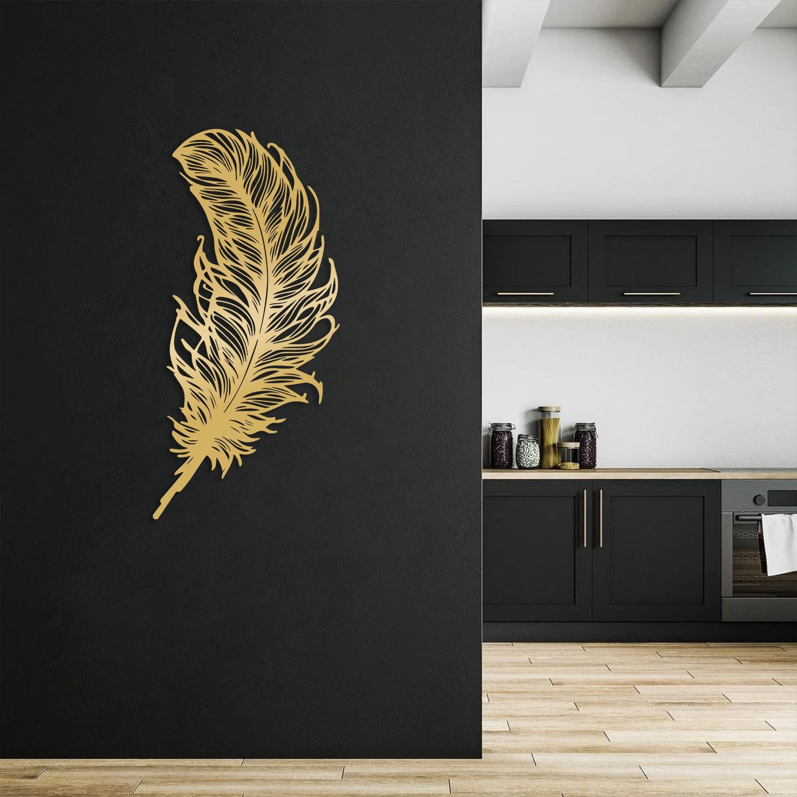 Jumpeak Wanddekoobjekt Exquisite Feder, Feder Metall Kunst Wanddekoration, Natur Elemente, Hergestellt aus Metall,Schwarz,weiß,Gold, Silber