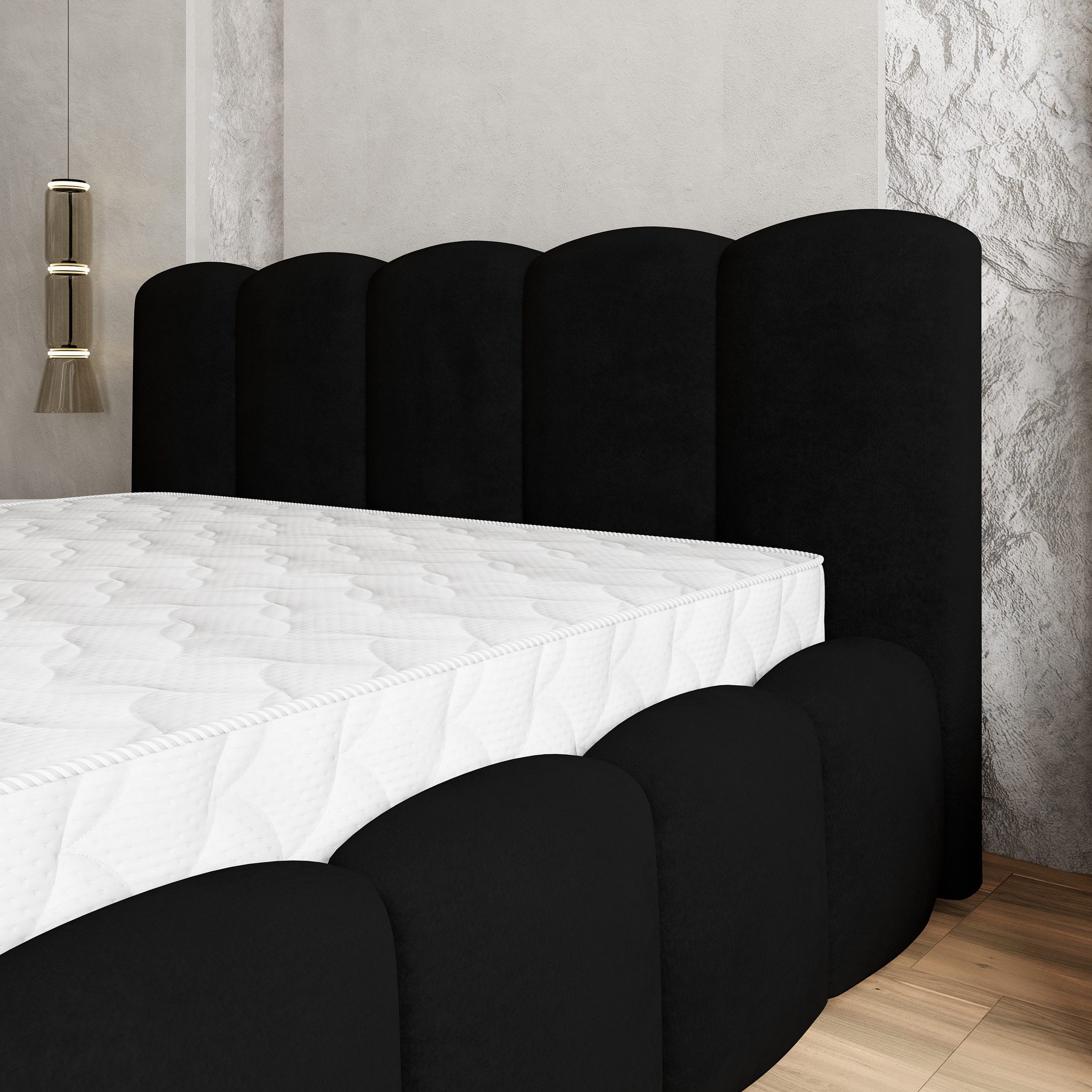 Masseno Polsterbett FALINA 200x200 cm schwarz (mit Bettkasten und Lattenrost)