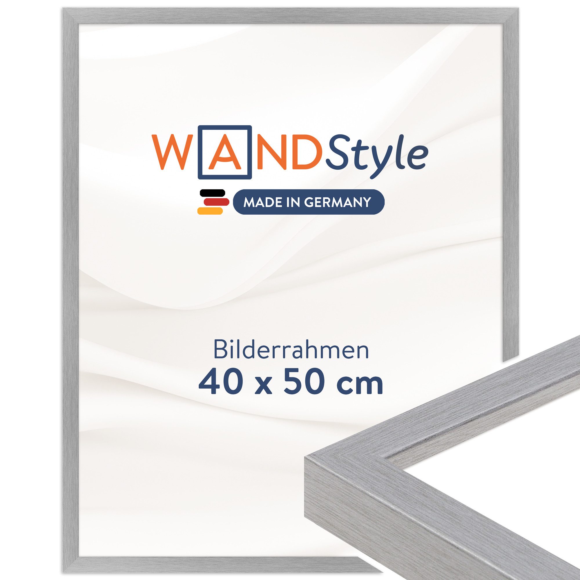 WANDStyle Bilderrahmen H950, Silber Bilderrahmen 40x50 Holz, Bilderrahmen Silber 40x50 cm Modern