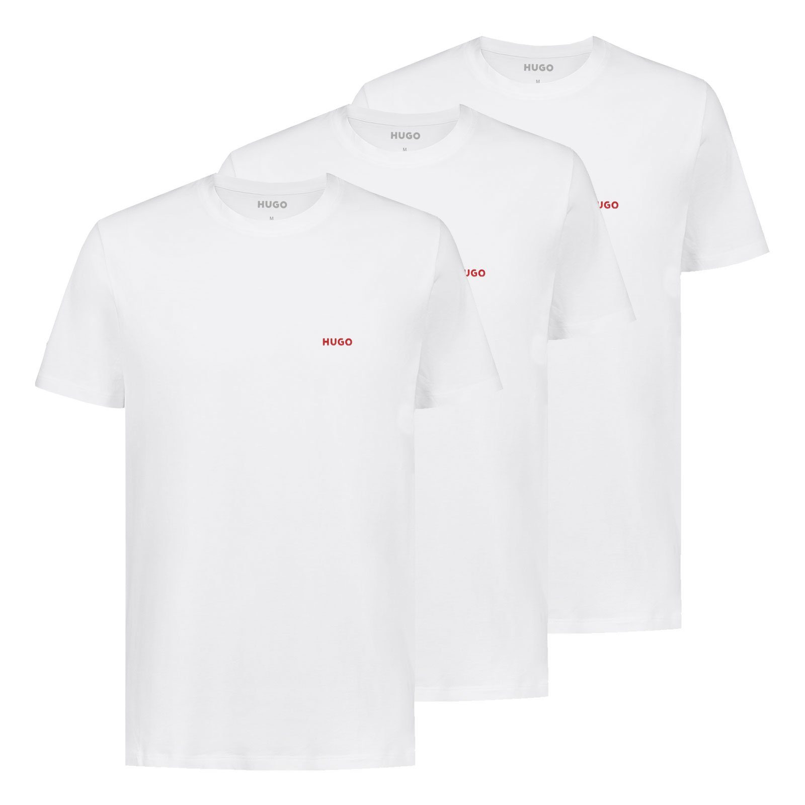 (3-St) Crew-Neck in charakteristischem T-Shirt white mit Rot Unterziehshirt Logo-Print 100 HUGO