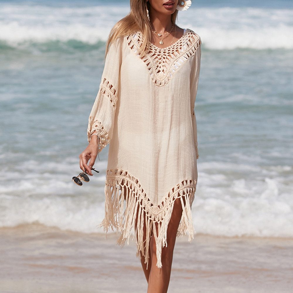 RWEUOQ Blusenkleid Leichte Strand-Tunika mit Fransen günstig online kaufen