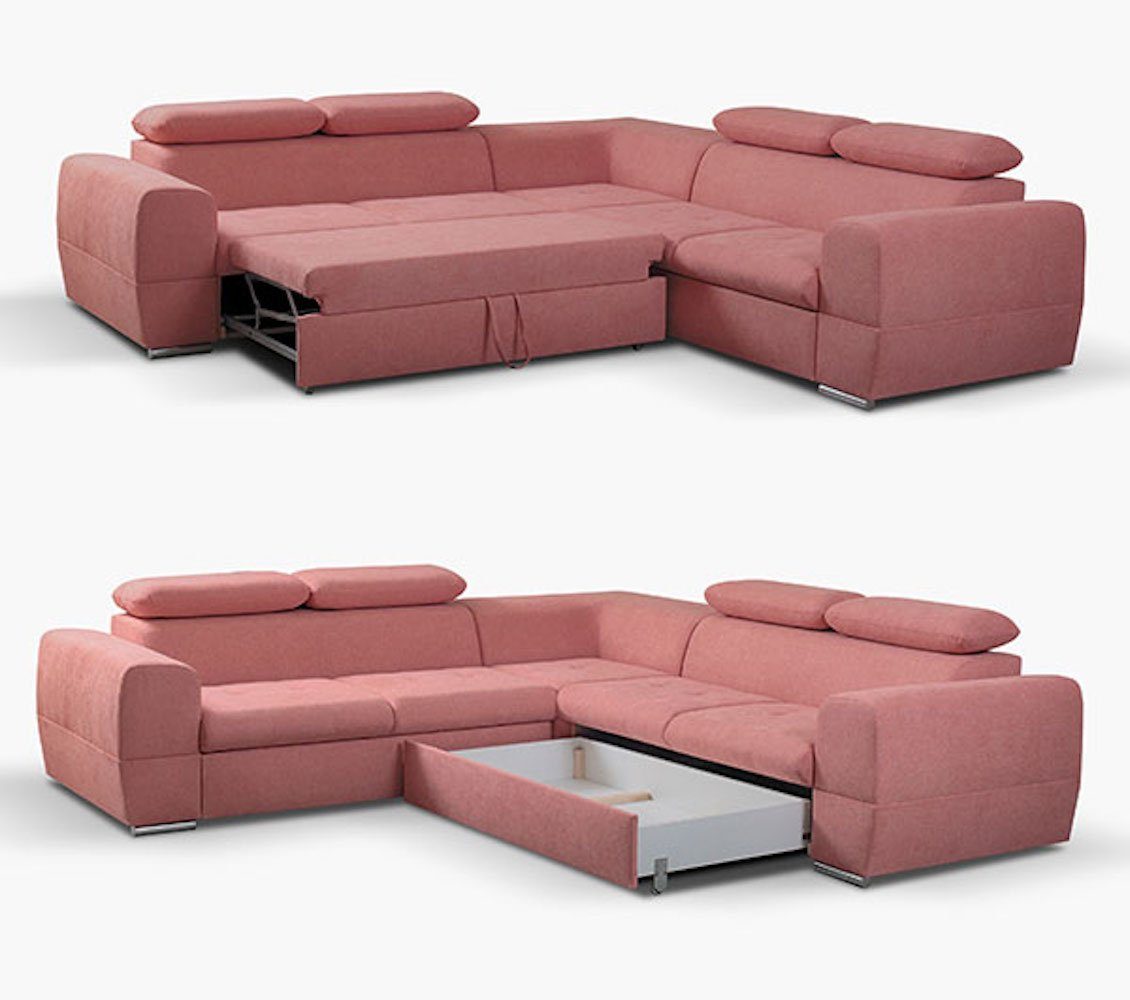 Bettkasten Feldmann-Wohnen und Ausführung Primo, mit und Farbe lachsorange (Primo 265cm 52) Ecksofa Schlaffunktion wählbar