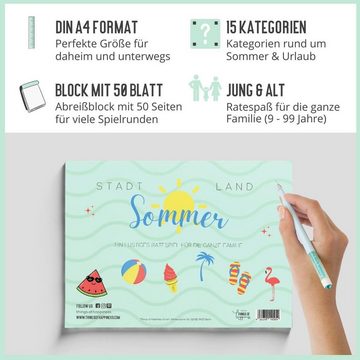 Things of Happiness Spiel, Stadt, Land, Fluss Sommer, Quiz Sommer Urlaub Sommerferien, Spiel Urlaub Familie, Quizblock DIN A4 Format mit 50 Blatt