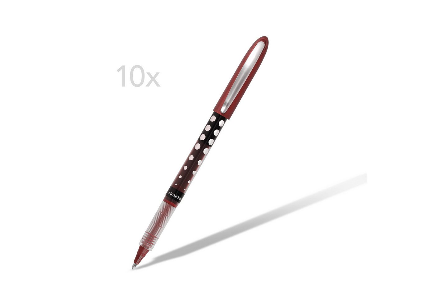 Thumbnail - WESTCOTT Tintenroller Rot 10 Stück, Rollerball Pen mit roterTinte, 0,5 mm Strichstärke, (Vorteilspack, 10-tlg), transp. ...