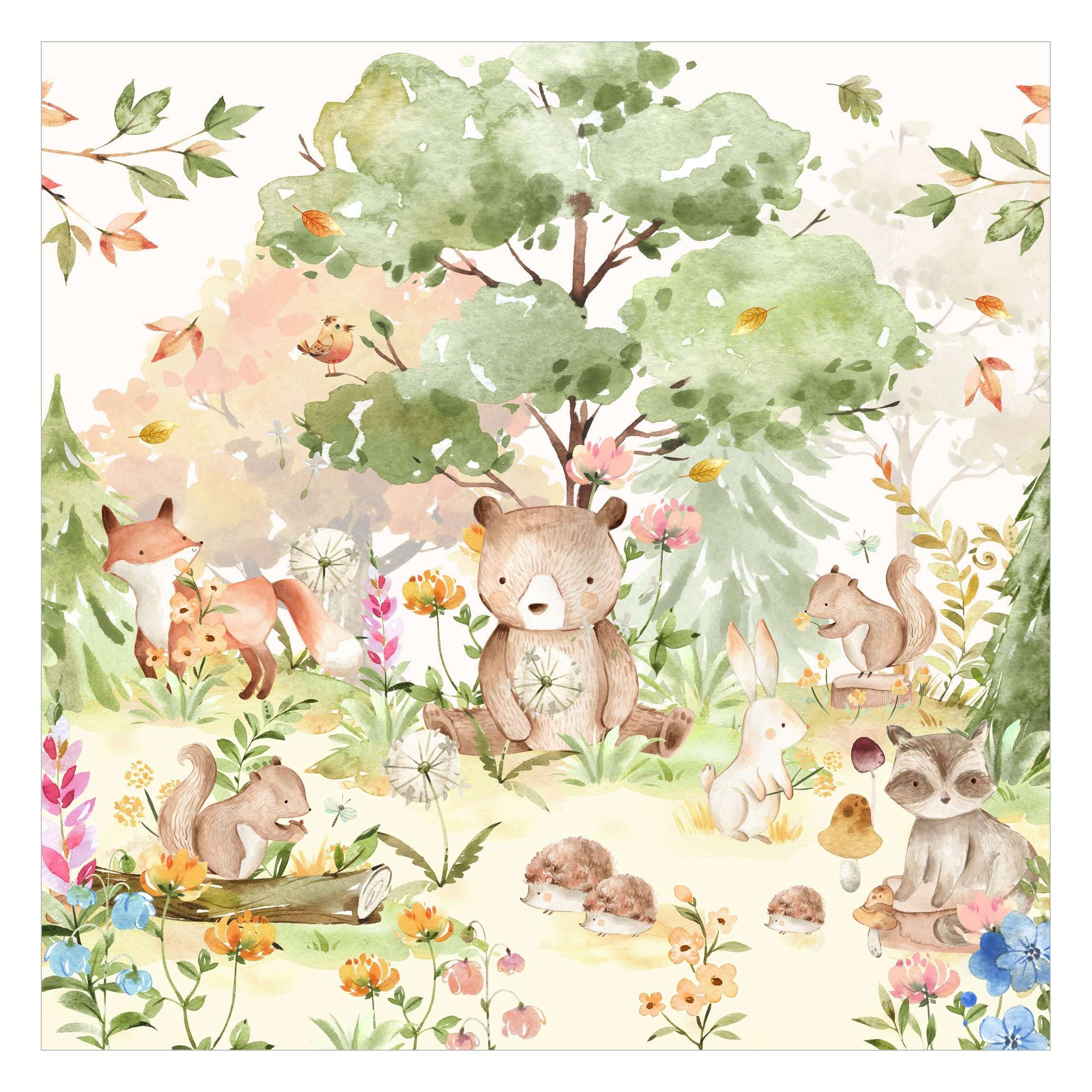 Bilderdepot24 Kindertapete Kinderzimmer Aquarell Waldtiere Bär günstig online kaufen