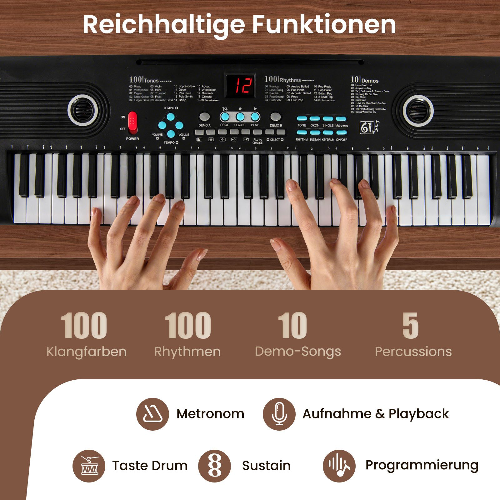 COSTWAY Home-Keyboard, Digital Piano, 61 Tasten, mit Ständer & Tragetasche, für Kinder