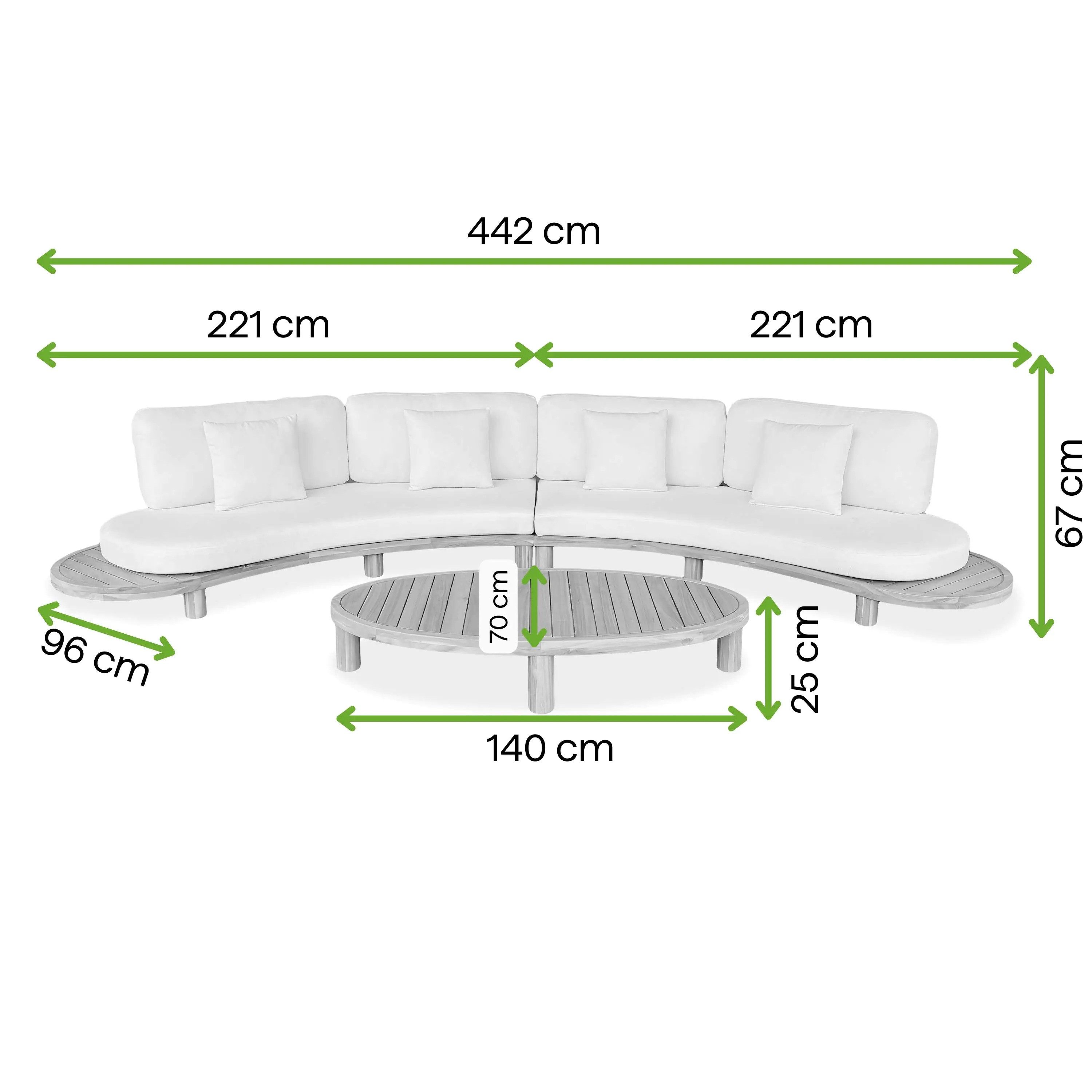 Bjorkka Gartenlounge-Set "LUMIA CAFFE" Massives Akazienholz, Olefin-Polster, Tisch, Low-Profile, Skandinavisches Design, Bequem, Gartenmöbel-Set