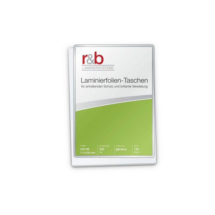 r&b Laminiersysteme Schutzfolie Laminierfolien A6 (111 x 154 mm) 2 x 250 mic glänzend