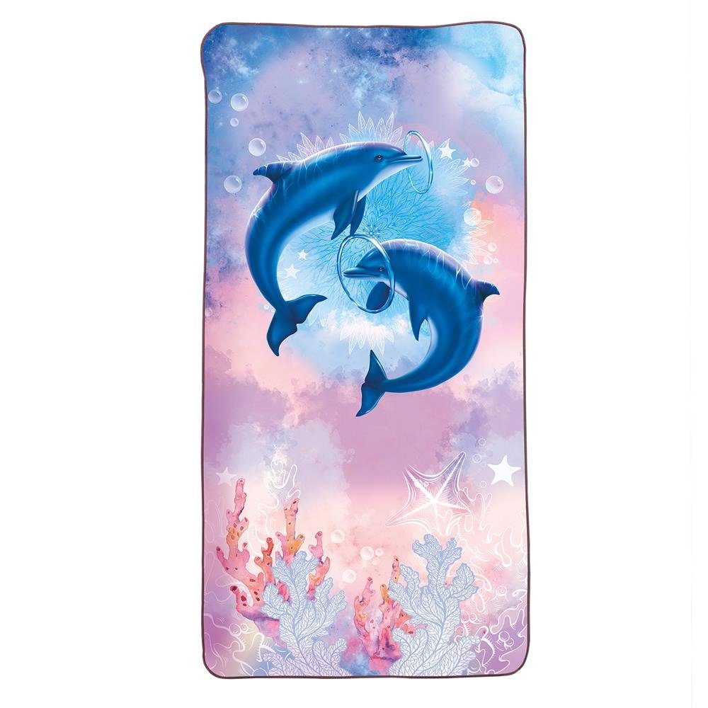 Roth Badetuch Delfine, 60 x 120 cm, Rosa / Blau, saugfähig, platzsparend | Badetücher