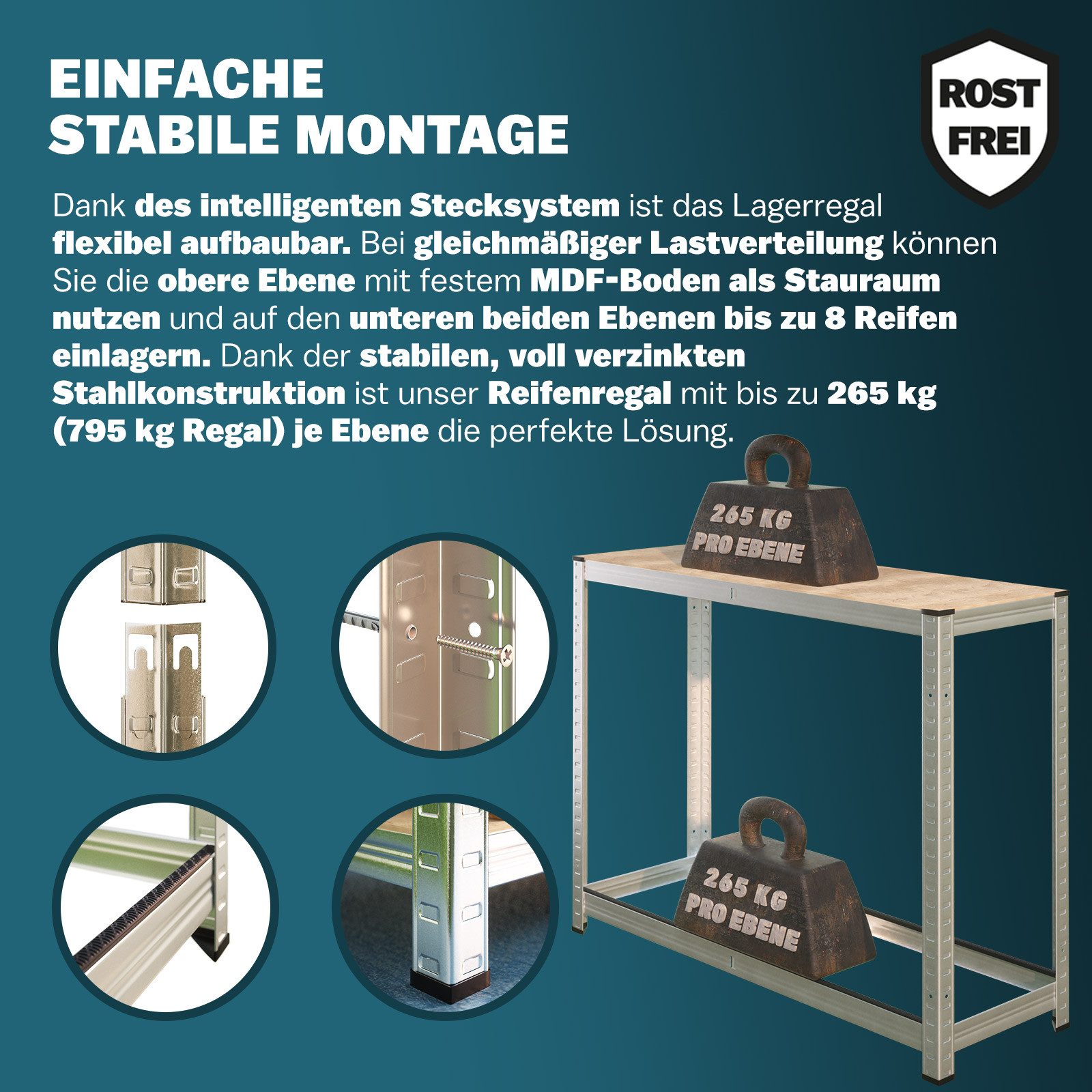 monzana Schwerlastregal, 2x Reifenregal je 8 Reifen 795 kg 180x120x40cm inkl. Gummischutz