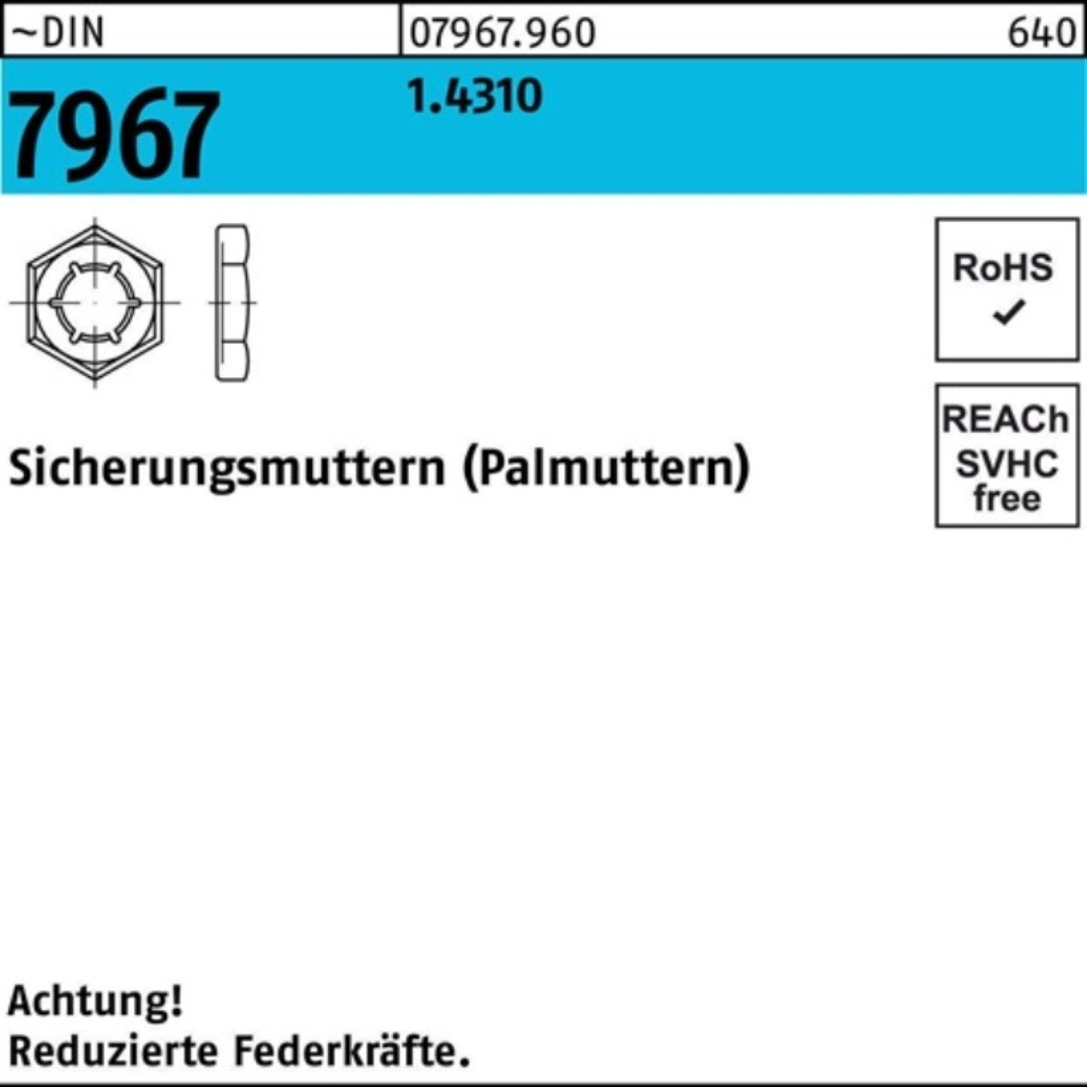 DIN 1.4310 M6 ~DIN 7967 Sicherungsmutter Pack 7967 Reyher 100 Sicherungsmutter 100er 1. Stück