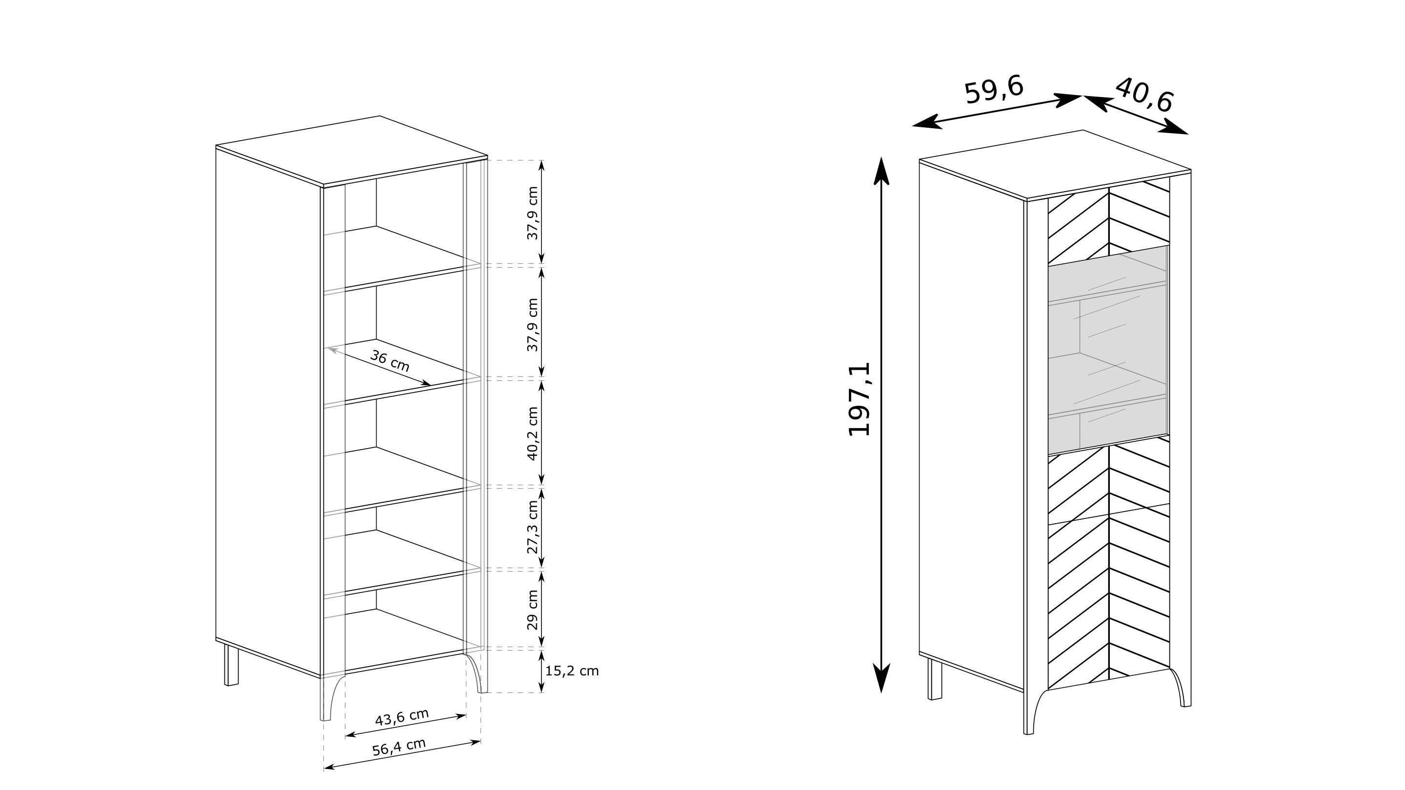 Masseno Glasvitrine ALICANTE 197 x 60 cm Vitrine Vitrinenschrank mit 1 Türen Kaschmir
