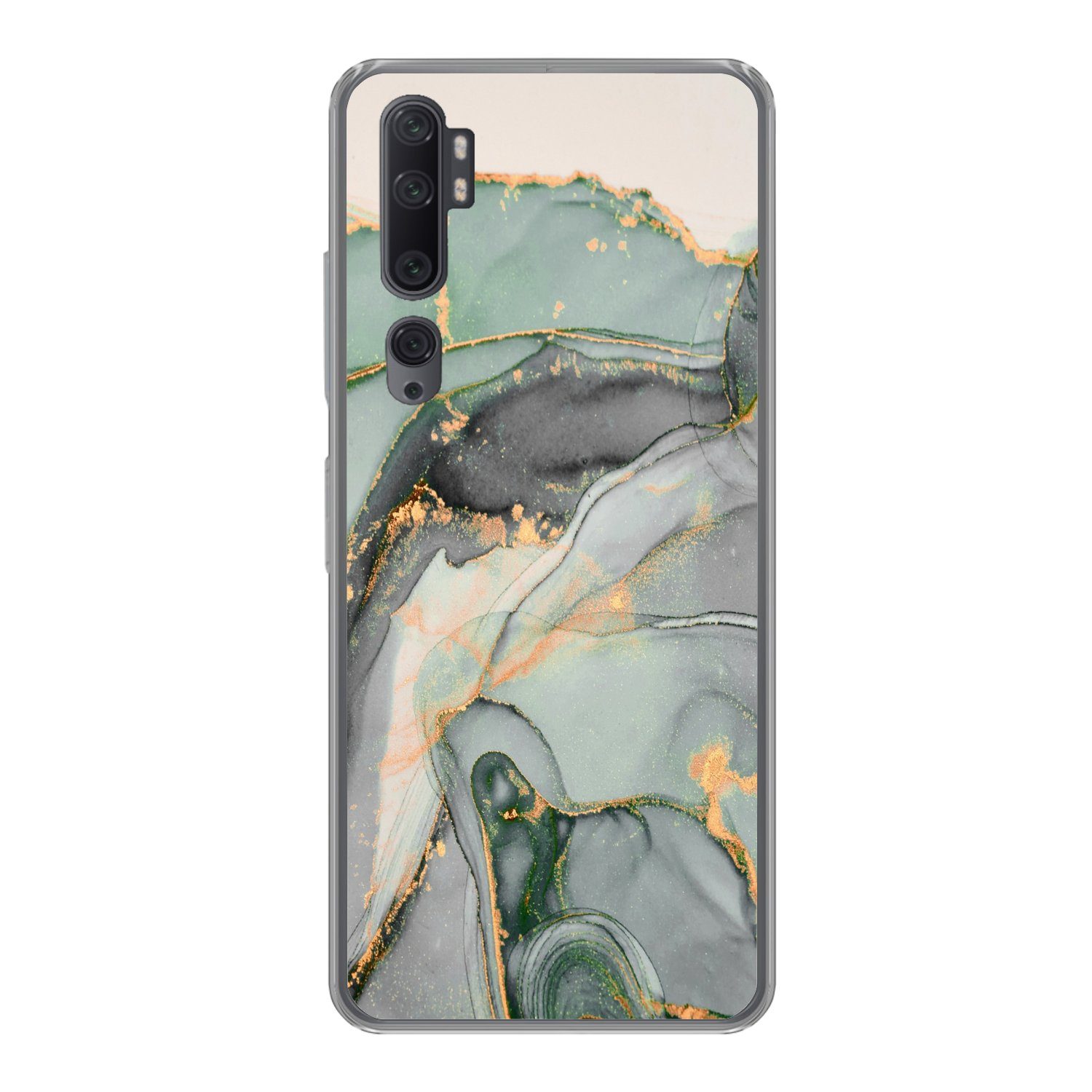 MuchoWow Handyhülle für Xiaomi Mi Note 10 Pro Gold - Marmor - Grün - Luxus - Glitzer - Mar