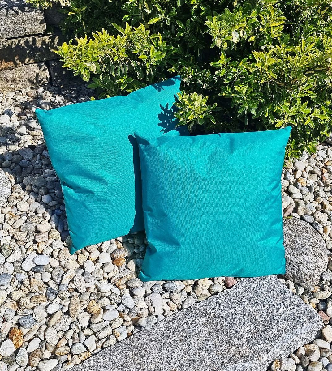 JACK 2er Set Kissenhülle Stück), Wasserfest, Innen für (2 JACK Wasserabweisend, 45x45cm & Petrol und Kissenbezüge Außen Kissenbezug robust Outdoor strapazierfähig,