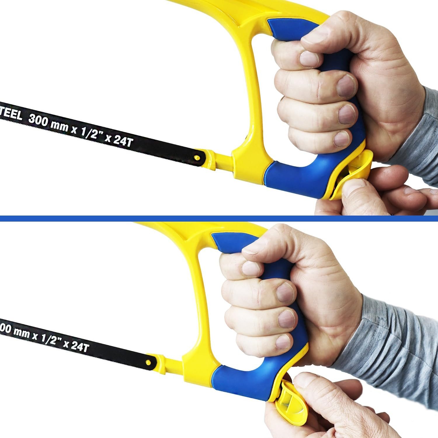 S&R Bügelsäge Metallsäge, Bügelsäge, Eisensäge, mit Bimetall Sägeblatt 300 mm, angenehmer ergonomischer Handgriff mit Soft-Touch-Oberfläche – Bild 4 von 5