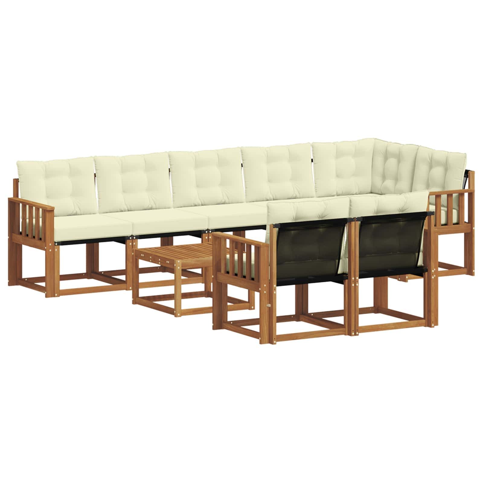 vidaXL Gartenlounge-Set Outdoor-Sofagarnitur mit Kissen 9 pcs Natur und Creme, (9-tlg)