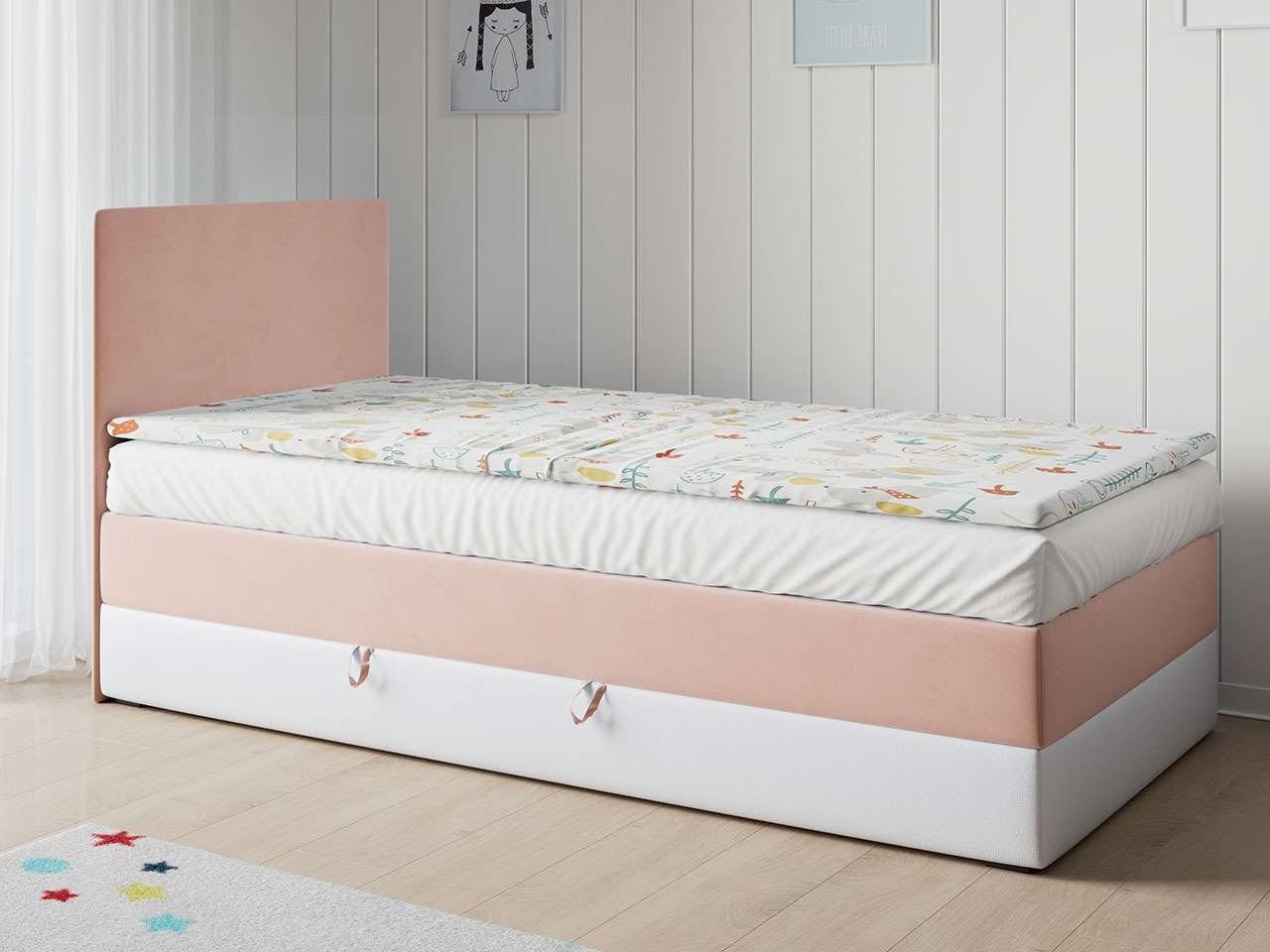 MKS MÖBEL Kinderbett KUBUS 1, Boxspringbett mit Matratze - Kinderbett, 90x200 Rosa und Weiss