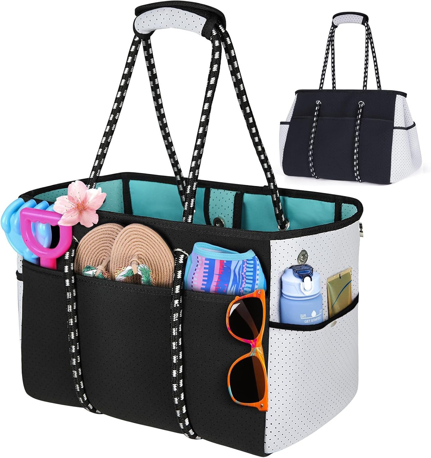 RAINSMORE XL-Strandtasche Strandtasche XXL 30L Neopren Badetasche Damen Mehrzweck Pool (Strandtasche 30L multifunktional Badetasche Damen Reise Shopper, 30L Strandtasche inkl. Organizerfächer für Damen Strand), Abnehmbares Bodenbrett Schnell trocknend