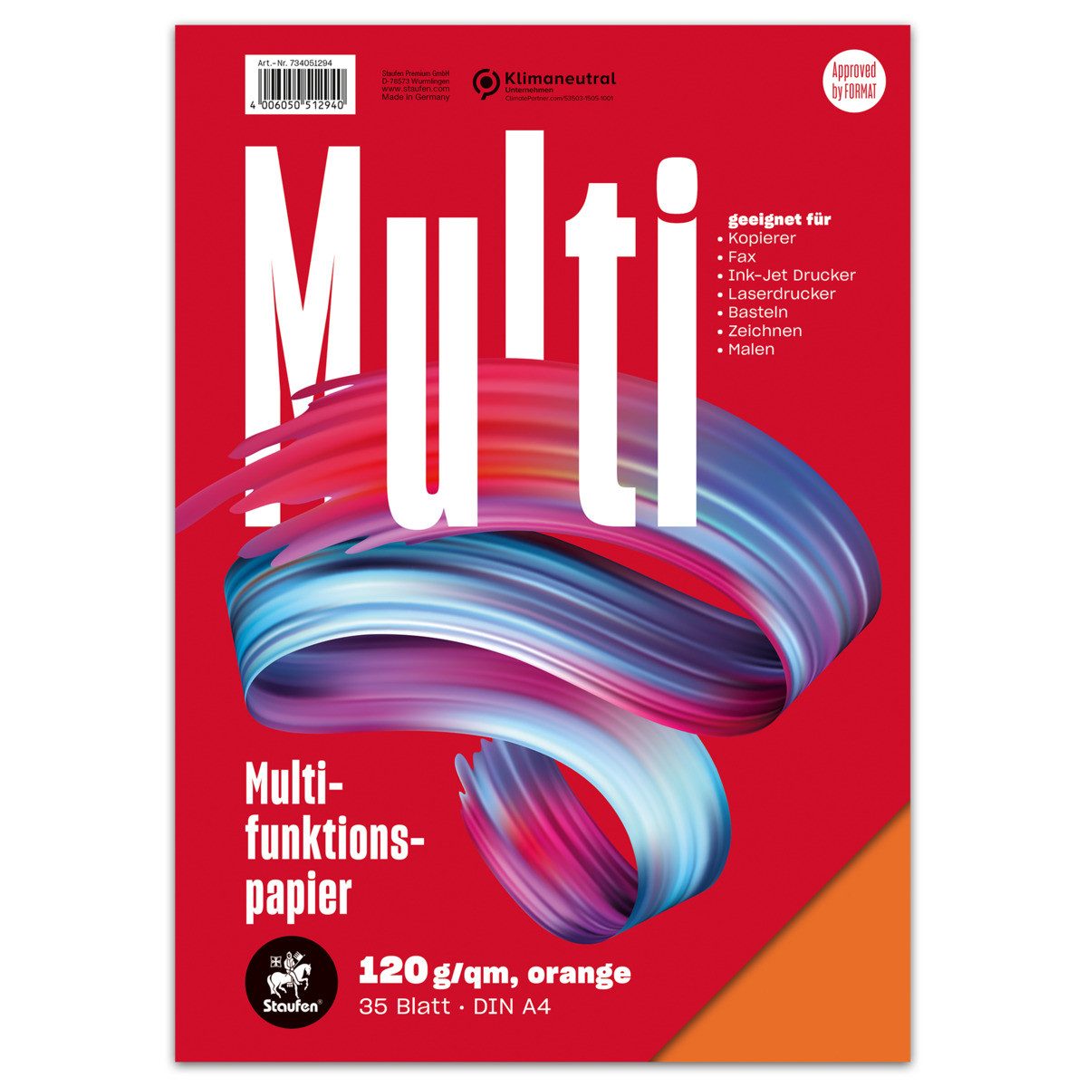 Staufen Drucker- und Kopierpapier Staufen Multifunktionspapier 35 Blatt 120g/m² orange DIN A4