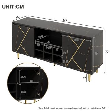 WISHDOR Sideboard Sideboard (Eleganter 148x40x70 cm, Großer 200x35x60 cm), modernem Schwarz-Gold-Design