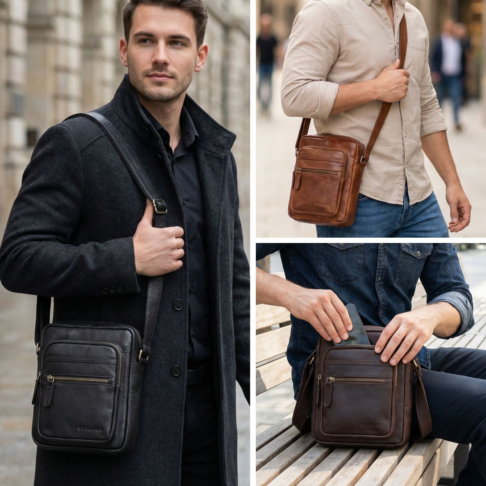 STILORD Schultertasche "Rayo" Kleine Echtleder Herrenhandtasche zum Umhängen