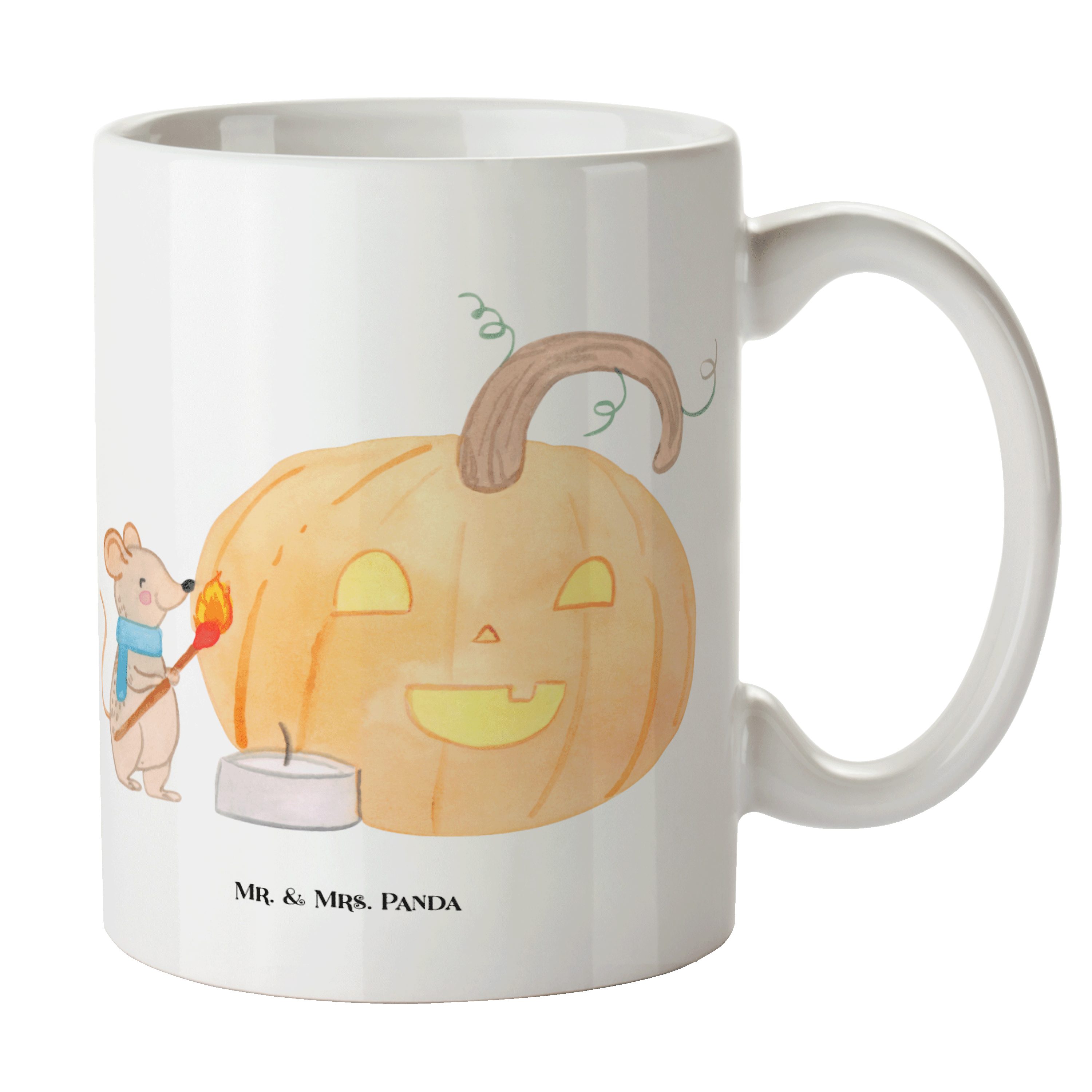 Mr. & Mrs. Panda Tasse Kürbis Maus - Weiß - Geschenk, Halloween, Teebecher, Keramiktasse, S, Keramik