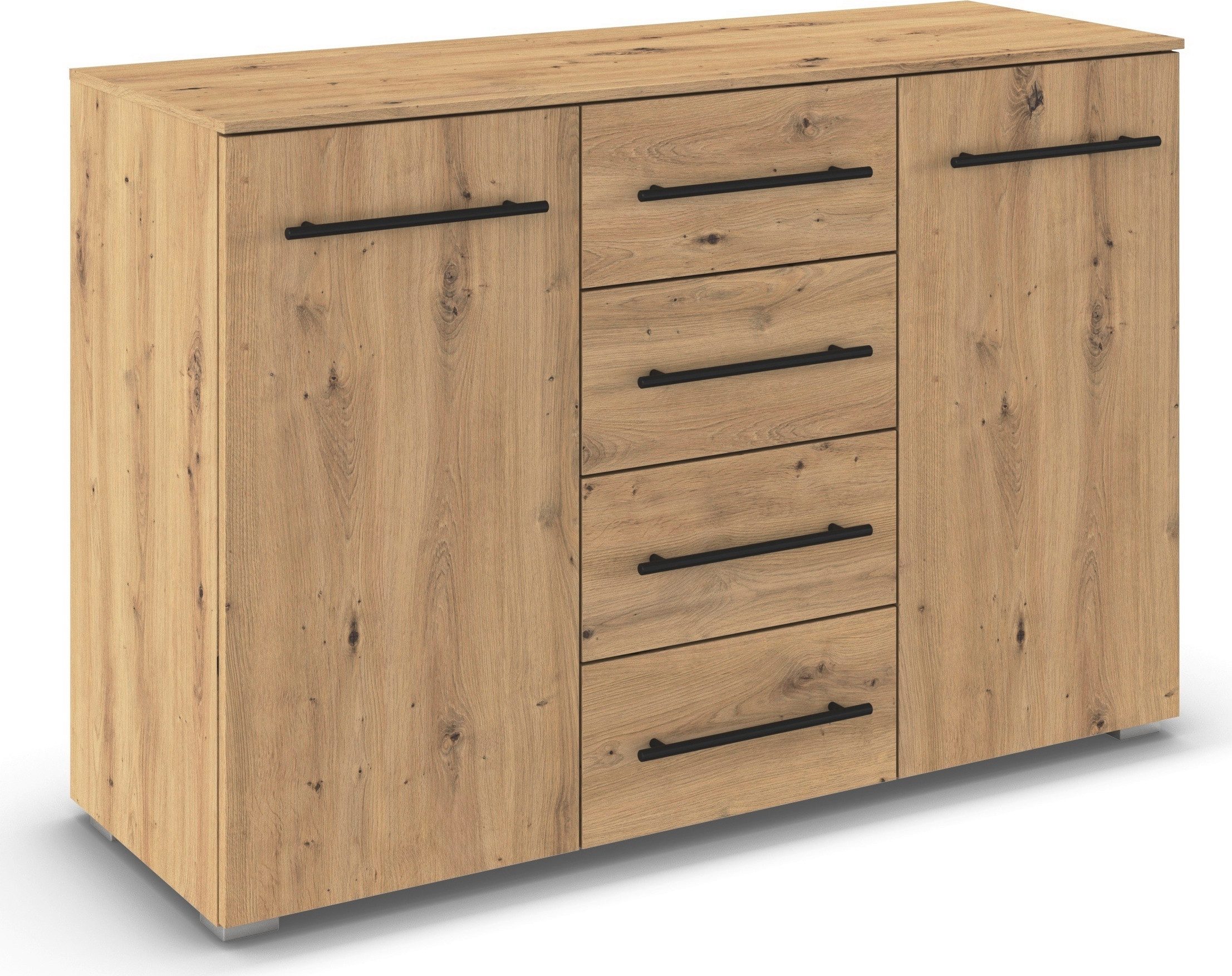 rauch Kombikommode Sideboard Schubladenkommode AVOLA mit Dekorfront (Breite 120 cm inkl. Soft-Close-Funktion), vier große Schubladen und 2 Türen, mit 4 Einlegeböden MADE IN GERMANY